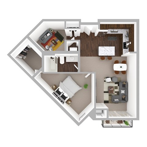 Floor plan for 1 bed, 1 bath, 814 sqft